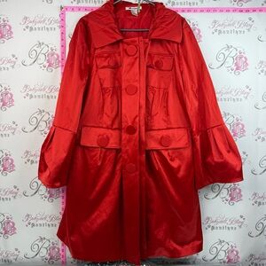 Nygard collection coat jacket Red Satin Trench Coat with Statement Buttons